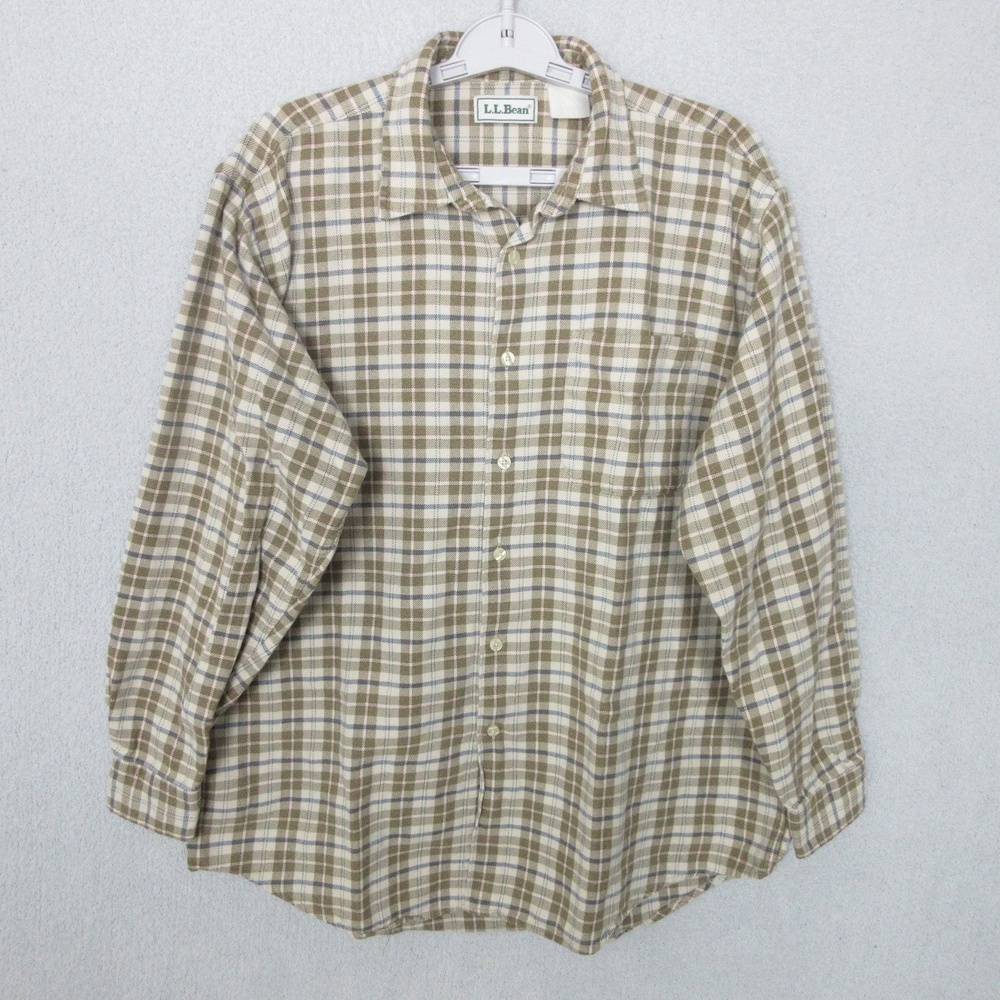 L.L.Bean Flannel Shirt Mens Brown Plaid Long Sleeve Casual Outdoorsy Rustic